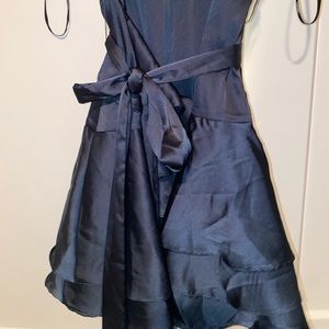 Blue satin ruffle dress